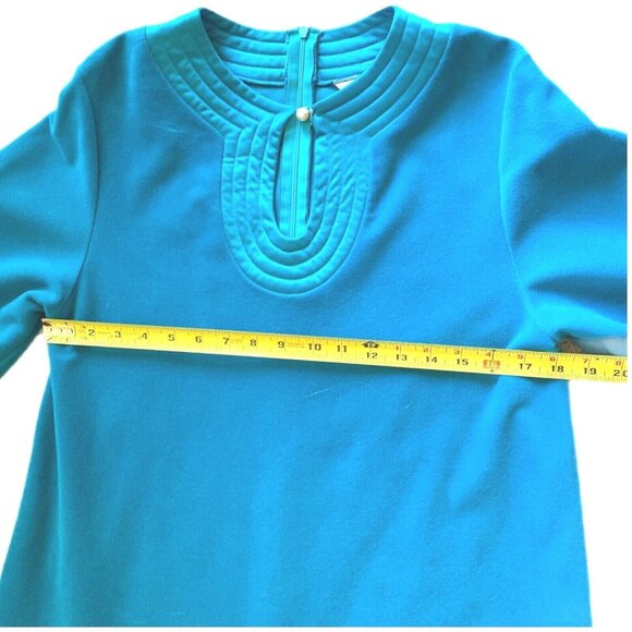 Vintage Vanity Fair Bath Robe M Turquoise Blue Neck Sleeve Trim Pearl Button Zip - Picture 10 of 11